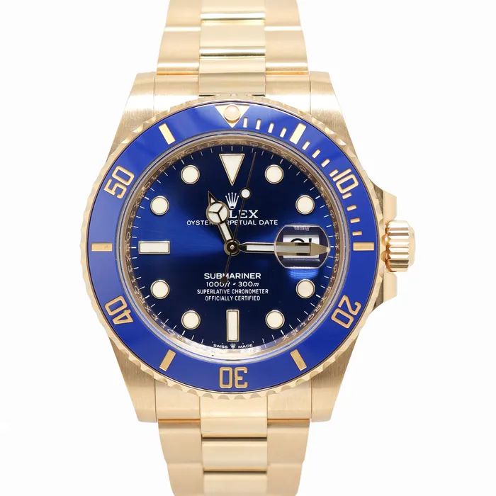 Rolex Submariner Yellow Gold 41mm Blue Dot Dial Watch Reference 126618LB Happy Jewelers Watches