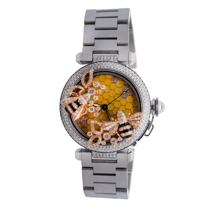Watches Happy Jewelers Cartier Pasha 35mm Honeycomb Dial Watch Ref W31043M7 Watches Happy Jewelers Cartier Pasha 35mm Honeycomb Dial Watch Ref W31043M7