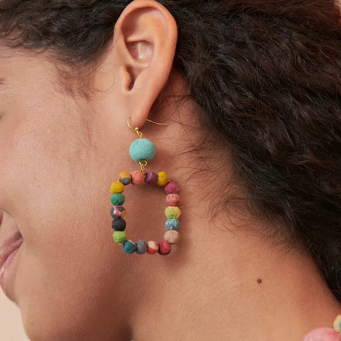 WorldFinds Earrings Kantha Dangling Square Earrings